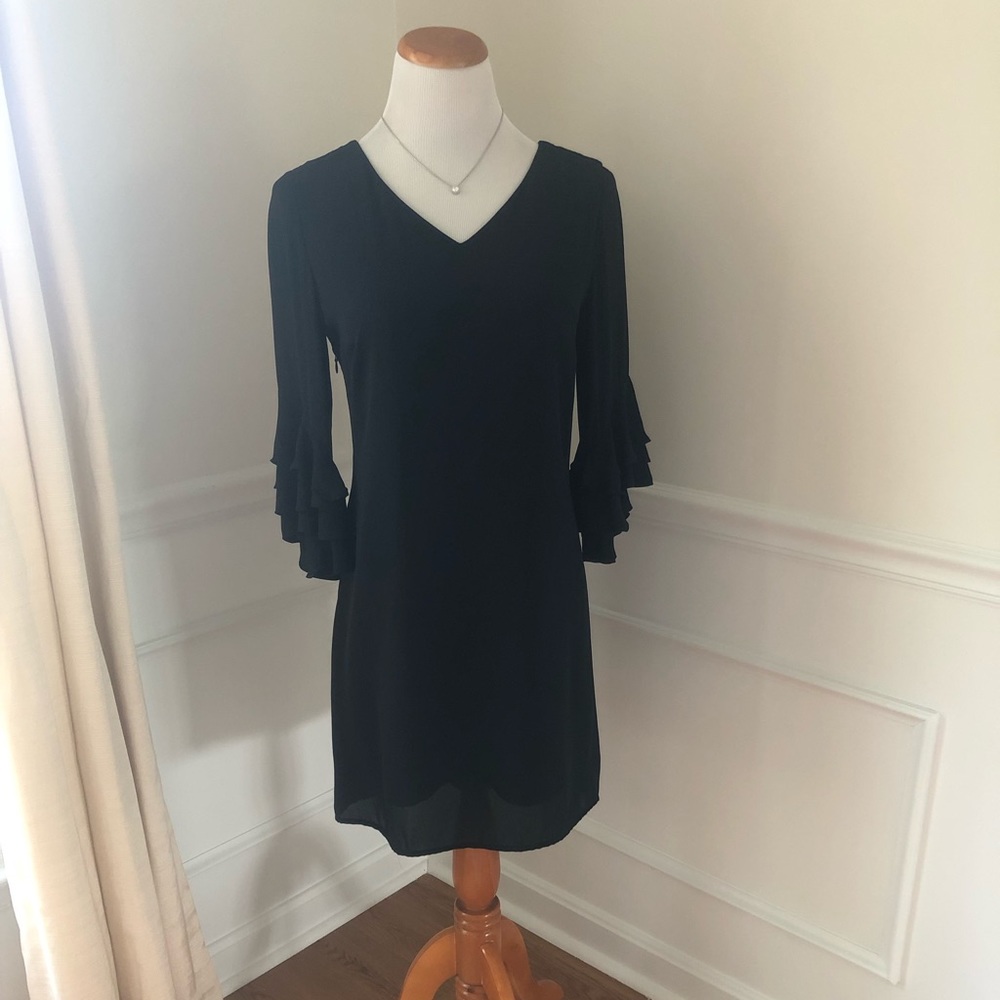 Octavia Black Flutter Sleeve Shift Dress